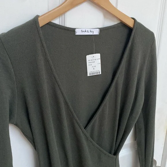 NWT Lock & Key Ribbed Terry Crossover Dress (S) - Picture 3 of 6